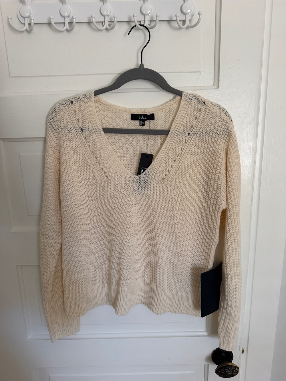 Lulu's Ivory V-Neck Knit Sweater